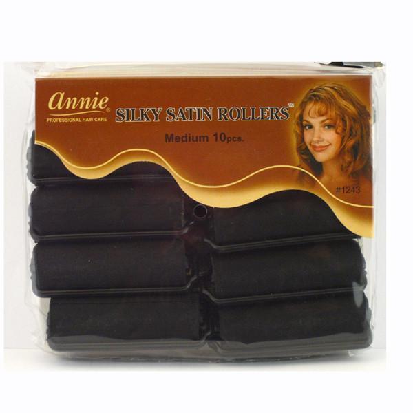 Annie #1243 Silky Satin Rollers Size M 10Ct Black