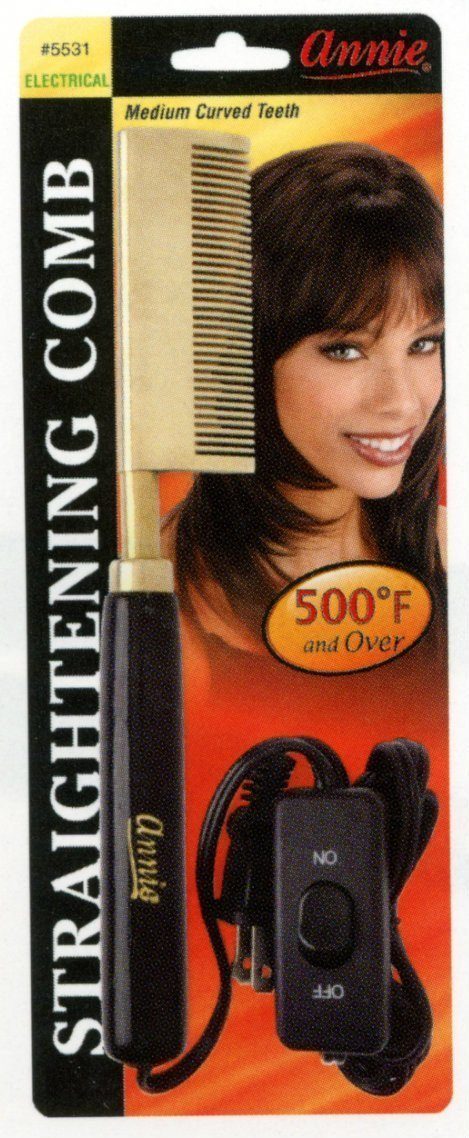 Annie #5531 Hot & Hotter Electric Straightening Hot Comb Medium Curved Teeth, Black & Gold