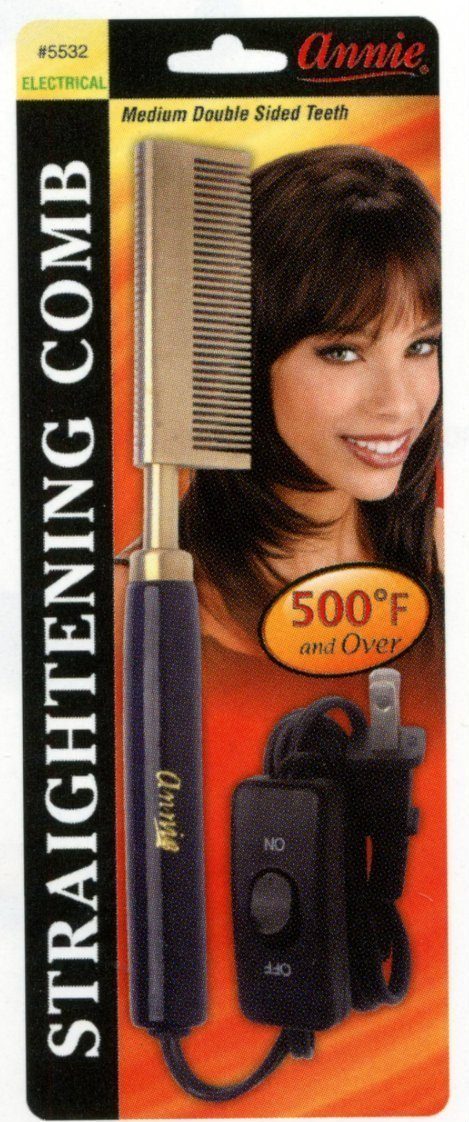 Annie #5532 Hot & Hotter Electric Straightening Comb Medium Double Sided Teeth, Black & Gold