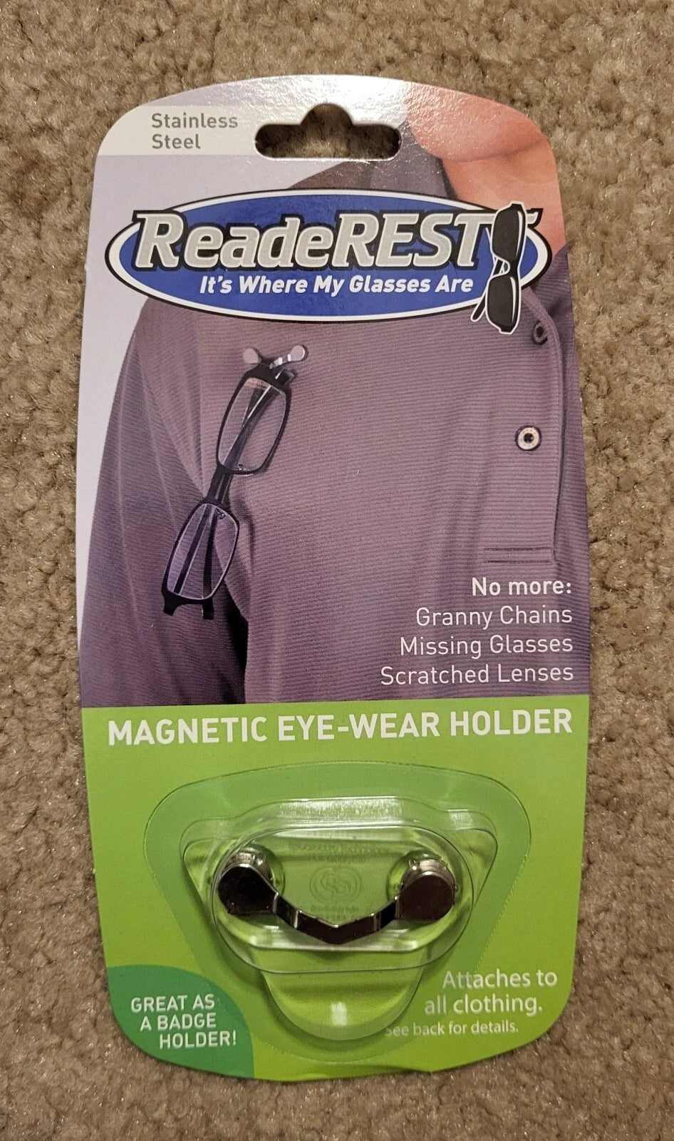 READEREST MAGNETIC EYE WEAR HOLDER SILVER BY SPECSECURE