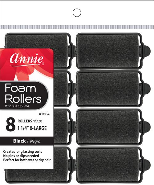 Annie #1064 Foam Rollers X-Large, 1 1/4" 8Ct Black