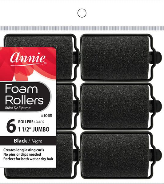 Annie #1065 Foam Rollers Jumbo 1 ½ " 6Ct Black