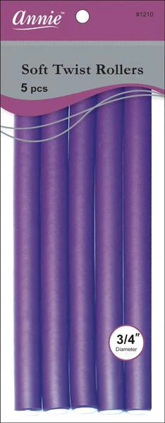 Annie #1210 Soft Twist Rollers ¾, 6 Ct. XL Heatless Hair Curlers, Purple