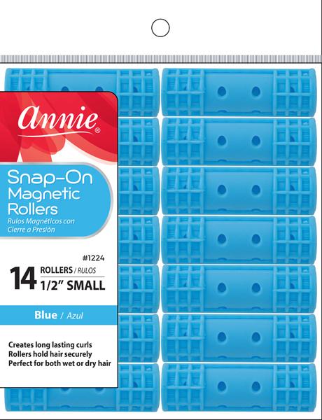 Annie #1224 Snap-On Magnetic Rollers 1 1/2in, 14 Ct. Small Hair Curlers, Blue