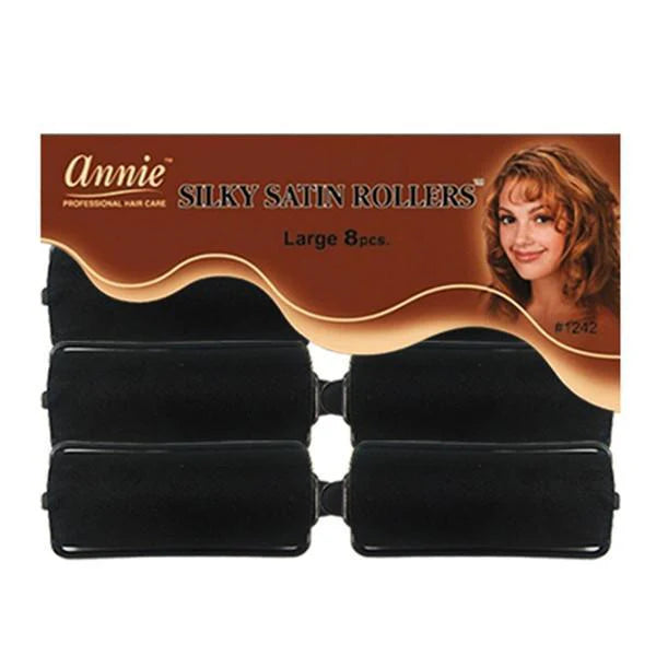 Annie #1242 Silky Satin Rollers Size L 8Ct Black