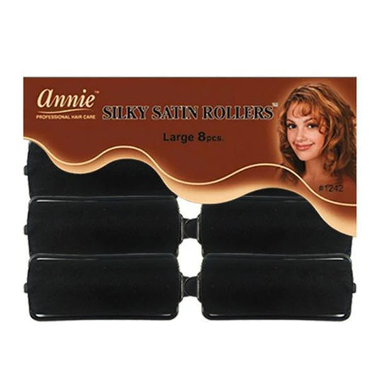 Annie #1242 Silky Satin Rollers Size L 8Ct Black