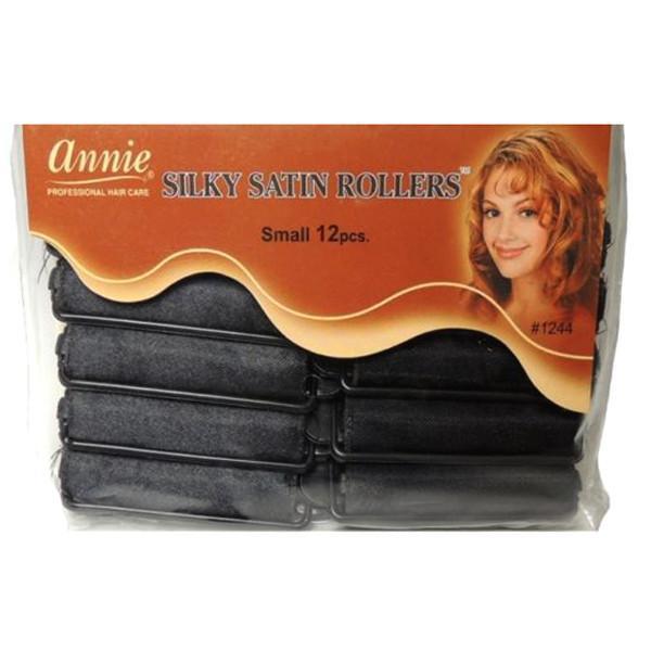 Annie #1244 Silky Satin Rollers Size S 12Ct Black