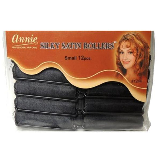 Annie #1244 Silky Satin Rollers Size S 12Ct Black