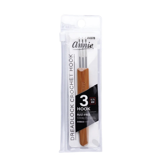Annie #4978 Dreadlocks Crochet Needle 3 Hook 0.75mm, 1 Count Hair Locking Tool, Wood