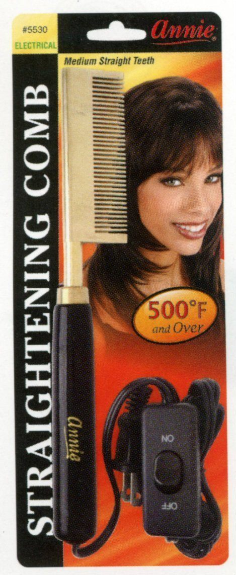 Annie #5530 Hot & Hotter Electric Straightening Comb Medium Straight Teeth, Black & Gold