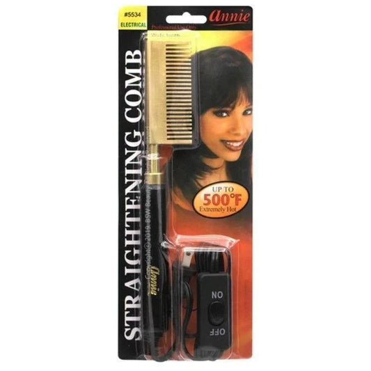 Annie #5534 Hot & Hotter Electric Straightening Hot Comb Medium Wide Teeth, Black & Gold