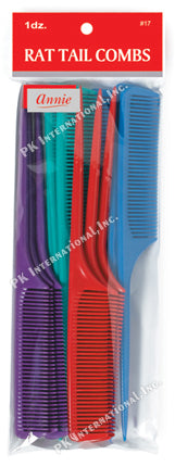 Annie #17 Rat Tail Comb Set, 12 Count, Assorted Colors