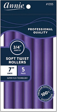 Annie #1205 Soft Twist Rollers ¾ , 6 Ct. Heatless Hair Curlers, Purple