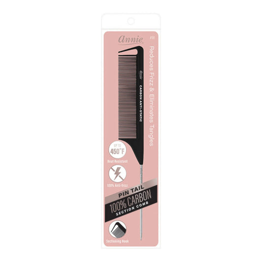 Annie #98 Carbon Fiber Pin Tail Comb, 1 Count Section Comb, Black