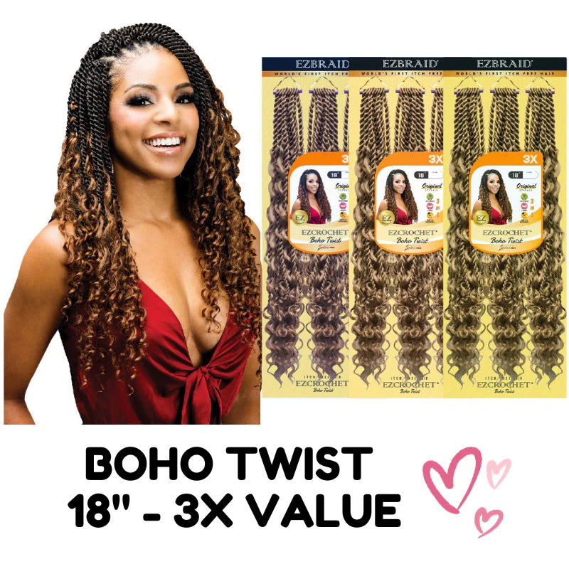 EC-BHT-18-3X-T1B/27 EZ BRAID BOHO TWIST CROCHET ITCH FREE 18”