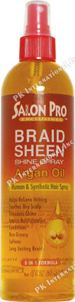 Salon Pro Braid Sheen Shine Spray Argan Oil 12 OZ